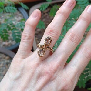 Unique Vintage 70s Joseph Esposito Gold On Sterling Ring, Size 5.5, Smoky Quartz